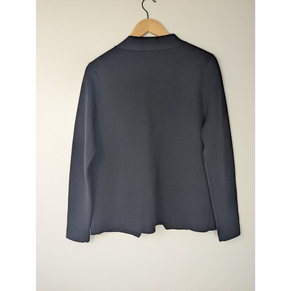 Eileen Fisher Black Minimalist Wool Asymmetrical Button Mock Neck Jacket - Picture 8 of 10
